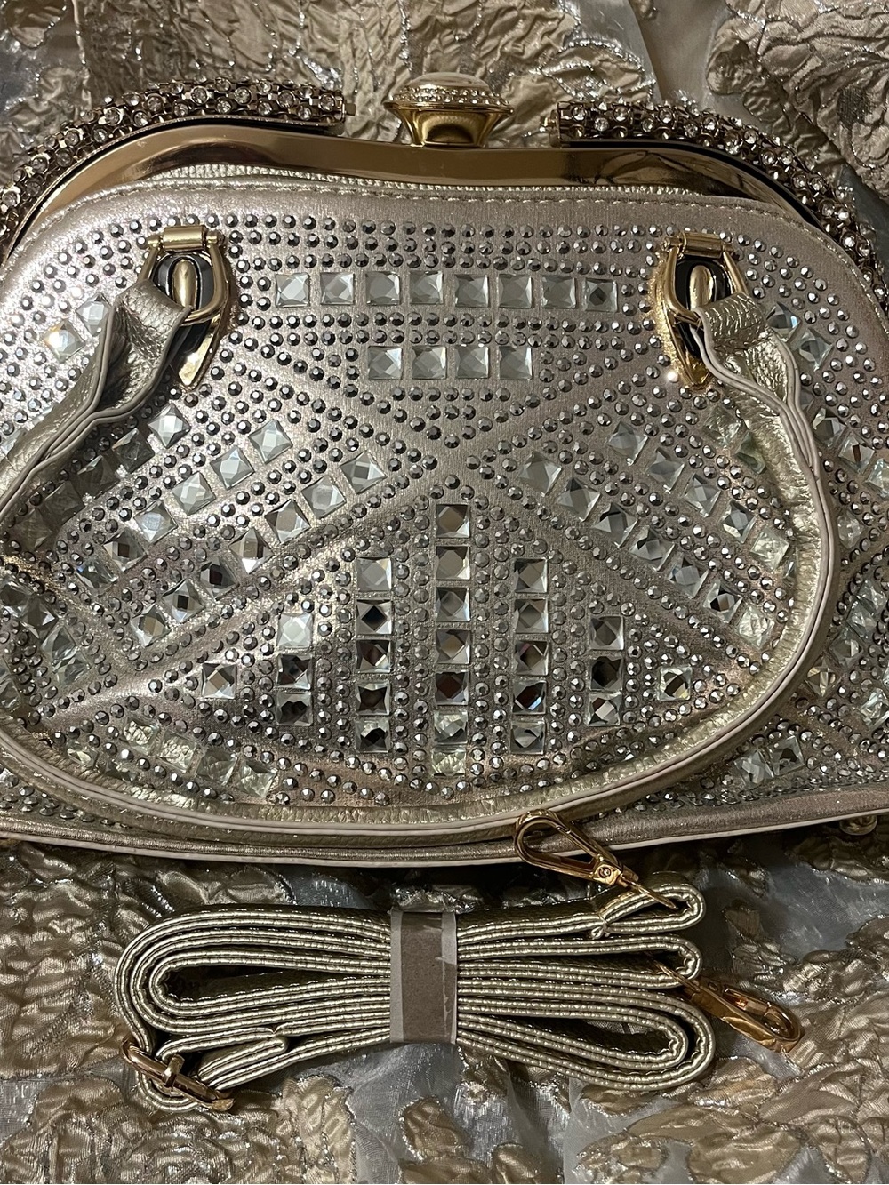 Studded Metallic Silver Women's Satchel Bag